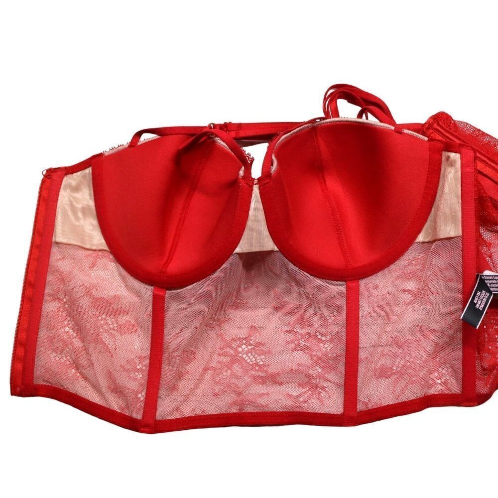 Victoria's‎ Secret Bustier  Size 32D Red Very Sexy Lace Underwire NEW - Picture 6 of 11